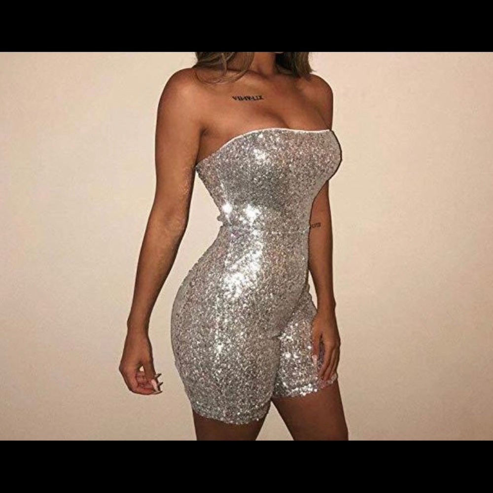 Super cute silver sequin going out romper